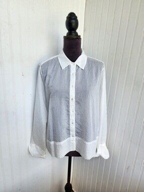 NWOT Modern Works Womens Button Up Shirt Flowy Oversized White Studded Nylon XL